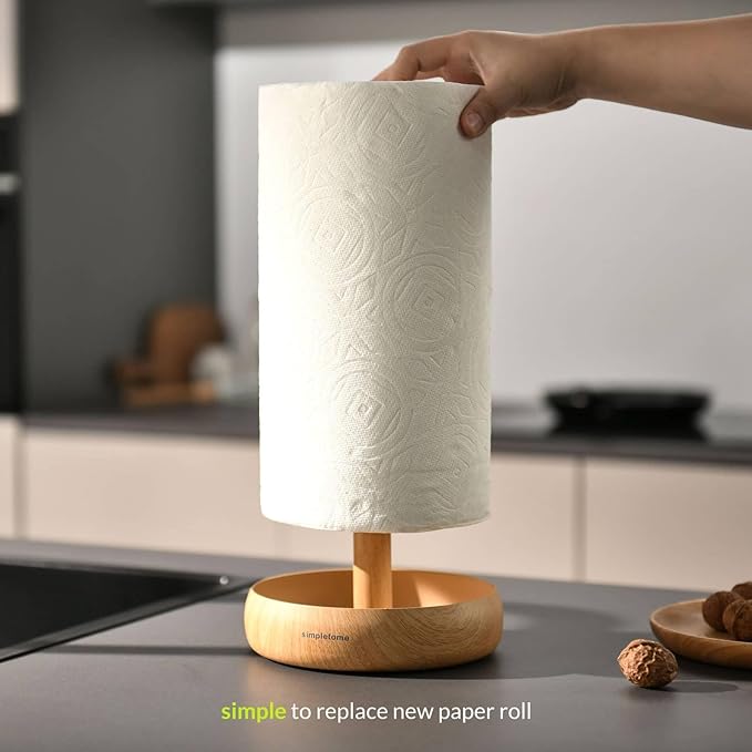 simpletome Heavy Duty Paper Towel Holder Countertop Prevent Kitchen Paper from Unraveling (Wood Grain)