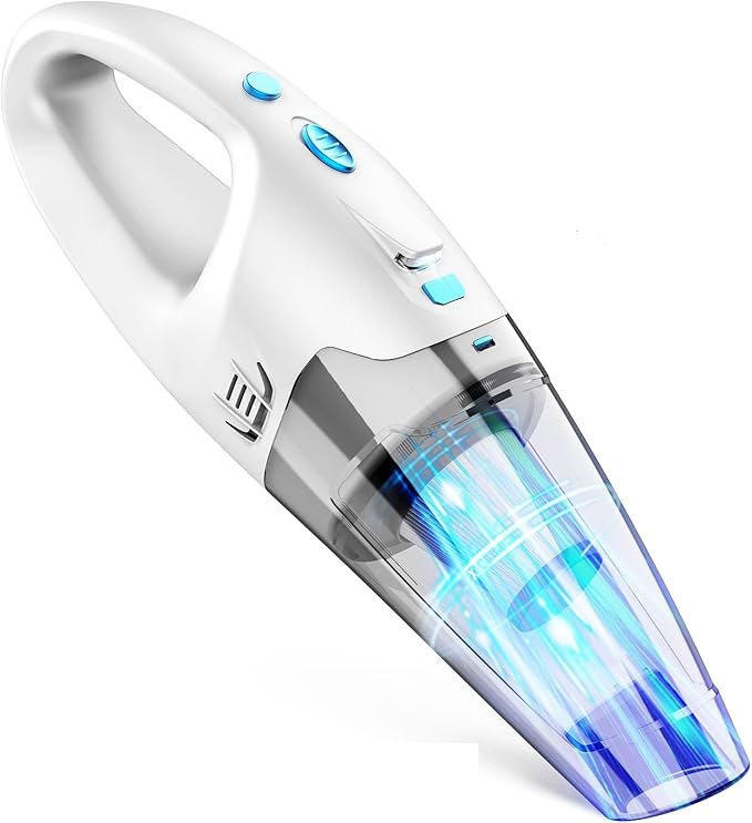 FUOAYOC Handheld Vacuum Cordless,Car Cordless Rechargeable, 6KPA Powerful Suction Hand Held Vacuum with LED Light/Multi Accessories, 1.6lbs Mini Portable Vacuum Cleaner for Home/Car/Office Cleaning