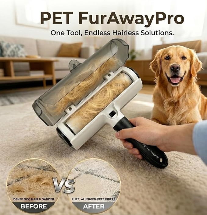 Pet FurAwayPro Reusable Pet Hair Remover – Self Cleaning Lint Roller for Dog & Cat Hair, Removes Fur from Furniture, Couch, Carpet, Car, Rugs & Bedding, Portable & Eco-Friendly