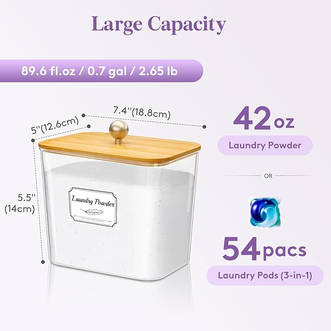 Lifewit Laundry Pods Container with Lid, Dryer Sheet Holder, Room Organization Storage for Coffee Pods Kcup Washing Powder, Scent Booster Beads, 2600 ml/0.7gal，Natural,2 Pcs