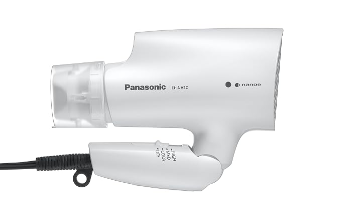 Panasonic nanoe Compact Hair Dryer EH-NA2C-W (White) - Japanese Nanoe Techonology, Foldable Travel Blow Dryer with Oscillating Quick Dry Nozzle, 1400W Lightweight Portable Hair Dryer, Anti-Frizz