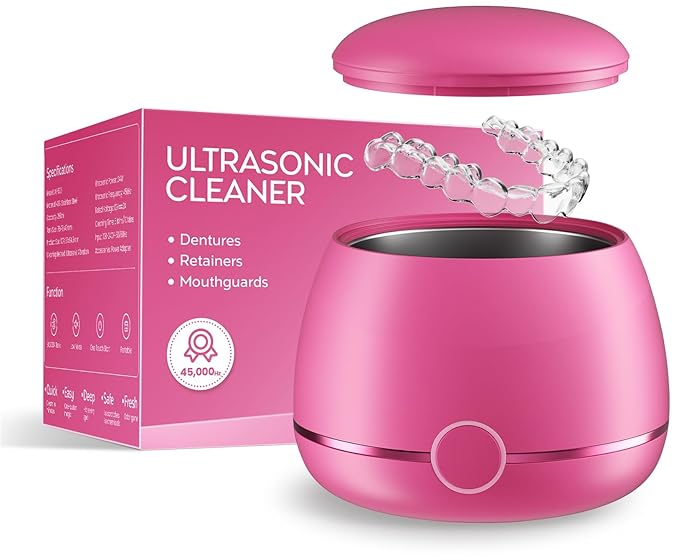 Dental Ultrasonic Retainer Cleaner Machine: Nicwell 200ML Dental Cleaning Pod for Denture, Mouth Guard, Night Guard, Braces, Tray, Aligner 45kHz Cleaner with Protection Design & Digital Timer
