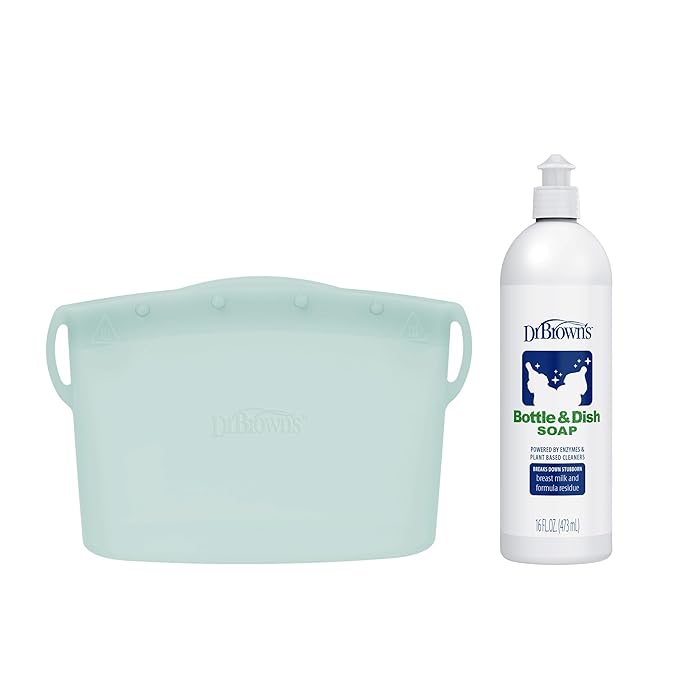 Dr. Brown's Reusable Silicone Sterilizer Bag, Bottle & Dish Soap Bundle - Steam Sterilizes Baby Bottles, Breast Pump Parts & Toddler Accessories