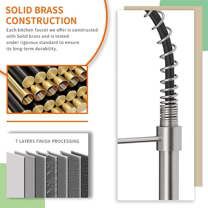 Kitchen Faucet with Pull Down Sprayer Industrial 1 Handle 1 Hole Or 3 Hole Faucet for Farmhouse Camper Laundry Utility Rv Wet Bar Sinks, Stainless Steel Brushed Nickel