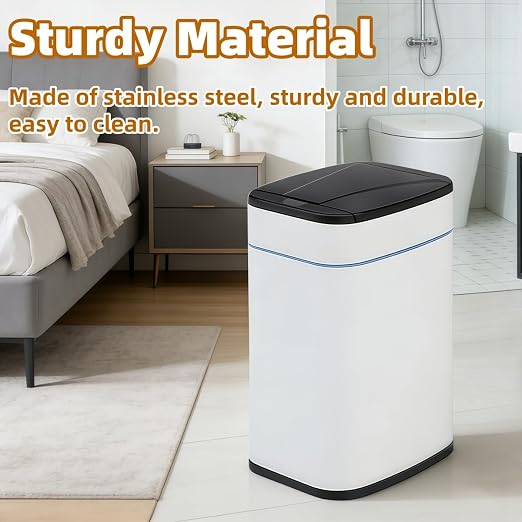 Garbage Can with Lid, Intelligent Sensor Opening and Closing, Small Garbage Can for Living Room, Bedroom, Kitchen and Bathroom (1, Square Rose Gold)