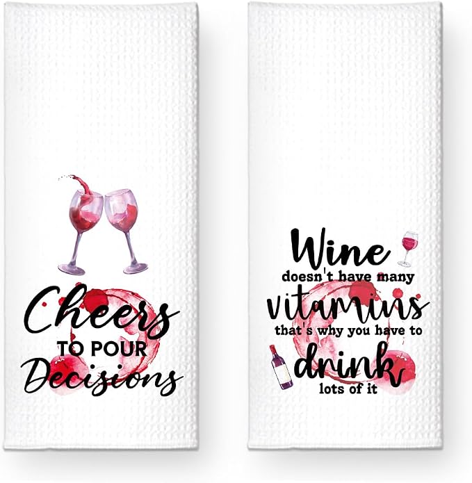 Cheers to Pour Decisions Funny Kitchen Towels 2 Pack, Sweet New House Gift for The Hostess, Christmas Birthday Housewarming Gift for Mom Grandma Sisters Neighbors Friends