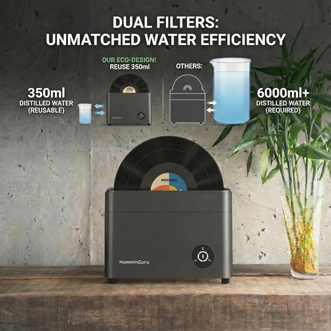 Ultrasonic Vinyl Record Cleaner- 40kHz Ultrasonic Vinyl Record Cleaning Machine with Auto Drying, Vinyl Record Cleaner Kit with Filters, 1Y Warranty (HG01 Dark Gray, 12 Inch)