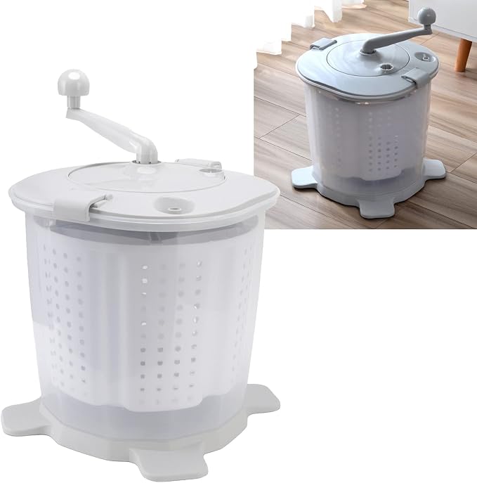 Portable Hand Crank Washing Machine non electric Manual Washing Machine Clothes Washer for Dormitory Apartment Camping & Tiny Spaces Nordic Grey