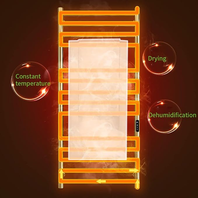 Gold Towel Warmers for Bathroom, Wall Mounted Hot Towel Racks, Heated Towel Drying Rack with Timer & Temperature Multi-Level Adjustable (14 Bars Brushed Gold, Plug-in)