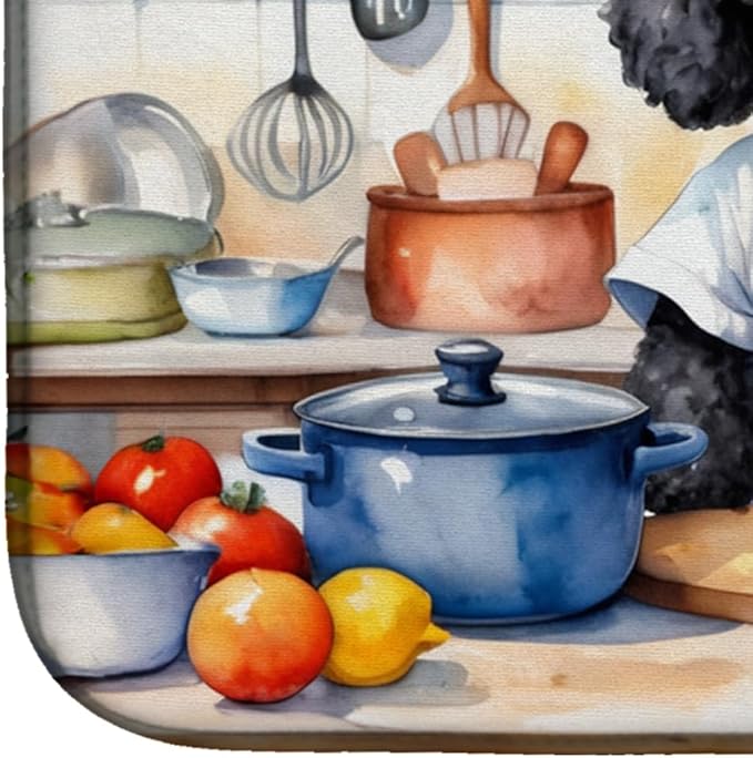 Caroline's Treasures DAC6303DDM Black Poodle The Chef Dish Drying Mat Absorbent Dish Drying Mat Pad for Kitchen Counter Dish Drainer Mat for Countertop, 14 x 21", Multicolor