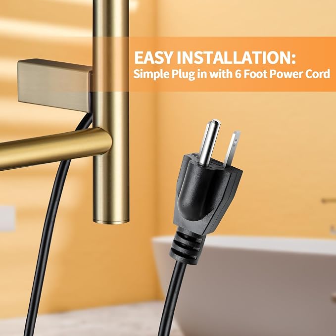 Heated Towel Rack, 4 Bar Wall Mounted Towel Warmer with Timer, Plug in/Hardwired Towel Dryer for Bathroom, Gold
