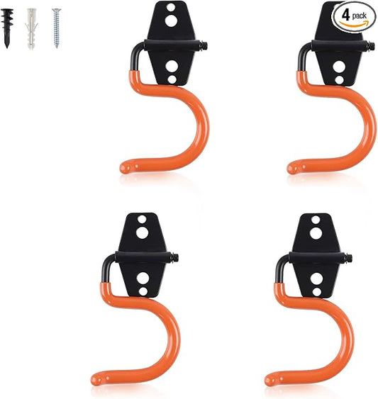 AOBEN Garage Hooks Heavy Duty, Steel Garage Storage Hooks, Utility Tool Hangers and Combinable Wall Mount Garage Hooks for Organizing Ladders, Bikes, Hoses, and More Equipment (S Hooks, 4 Pack)