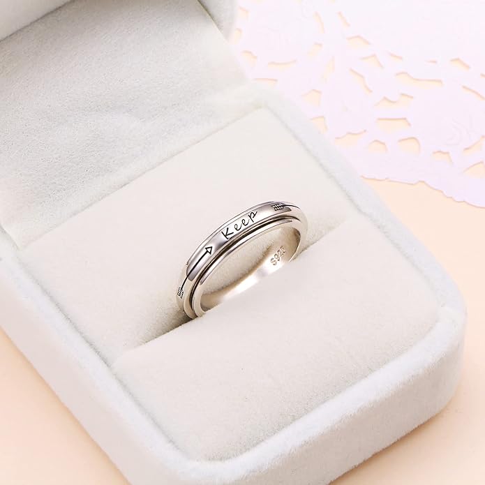 S925 Sterling Silver Spinner Fidget Anxiety Worry Relieving Boredom ADHD Autism Band Rings