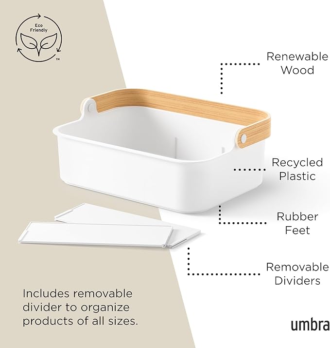 Umbra Bellwood Multipurpose Caddy Organizer with Handle, Desk, Makeup, Dorm Caddy, Kitchen Cabinet Organizer, Natural/White