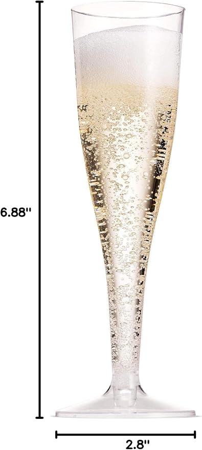 Munfix 100 Plastic Champagne Flutes - 5 Oz Disposable Clear Champagne Glasses for Parties, Mimosa Bar, Events, Wedding and Shower Party Supplies - Toasting Cocktail Cups