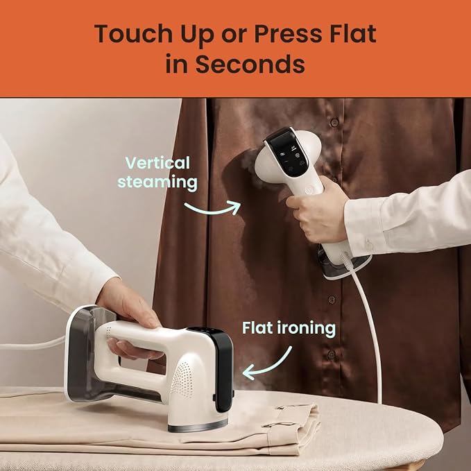 86lux Vacuum Steamer for Clothes, 3800Pa Portable Handheld Garment Steamer with 340ml Large Water Tank, Fast Heat-Up 2-in-1 Steam Iron Wrinkle Remover for Travel, Shirts & Delicates,Beige