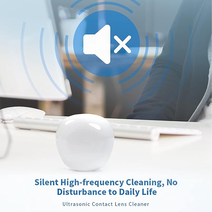 Ultrasonic Contact Lens Cleaner Rechargeable Eye Contact Cleaner with Vanity Mirror Compact Contact Lens Cleaner Support Fast Cleaning Fits All Contact Lens (Model AMT11)