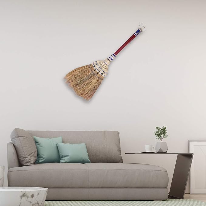 Natural Grass Broom 24" Vintage Retro Made in Thailand, Handmade Broom, Housewarming Gift, Witch Broom, Thai Broom, Bamboo Stick Handle, Kong Grass Broom, Durable Broom for Indoor & Outdoor