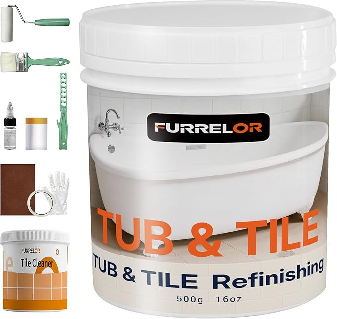 Tub and Tile Refinishing Kit, Tub Paint 16oz with 10pcs Tools, Tile Paint Kit Shower Bathtub Paint Water Based & Low Odor, Easy to Use Sink for Bathroom Kitchen, Semi-Gloss White, 25-30sq.ft