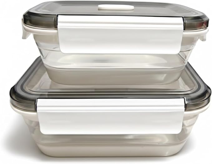 A MILLI Collapsible Food Storage Containers with Lids Set of 2, Silicone Meal Prep Containers, Foldable Stackable Lunch Box, BPA Free Microwave Freezer Dishwasher Safe, Space Saving Kitchen Camping RV