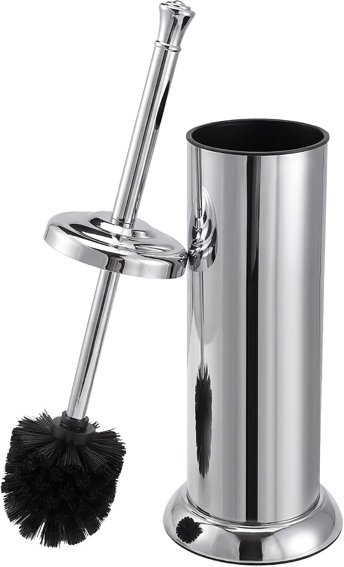 Toilet Brush and Holder Set,304 Stainless Steel Heavy Duty Toilet Brush,Extra Long Handle Toilet Bowl Brush and Holder for Bathroom,Durable,Deep Cleaning,Extra Dense Bristles (Chrome)