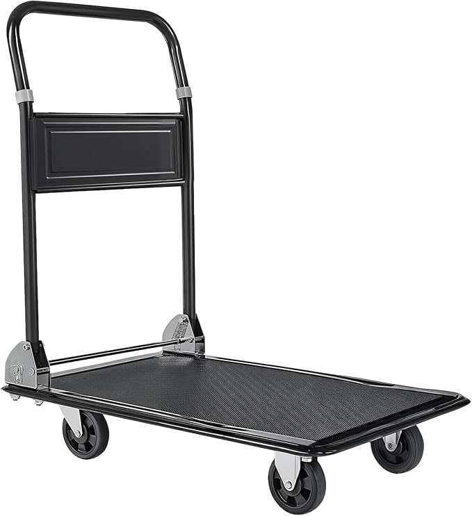 VEVOR Heavy Duty 2 Tier Platform Hand Truck, 700 lbs 2 Tier Push Tool Cart with High-Strength Steel, Utility Cart for Warehouse, Garage, Workshop, Office