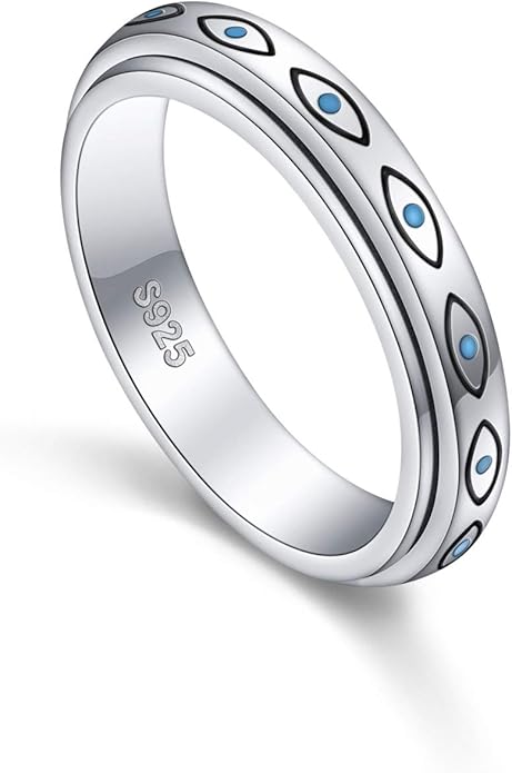 S925 Sterling Silver Spinner Fidget Anxiety Worry Relieving Boredom ADHD Autism Band Rings
