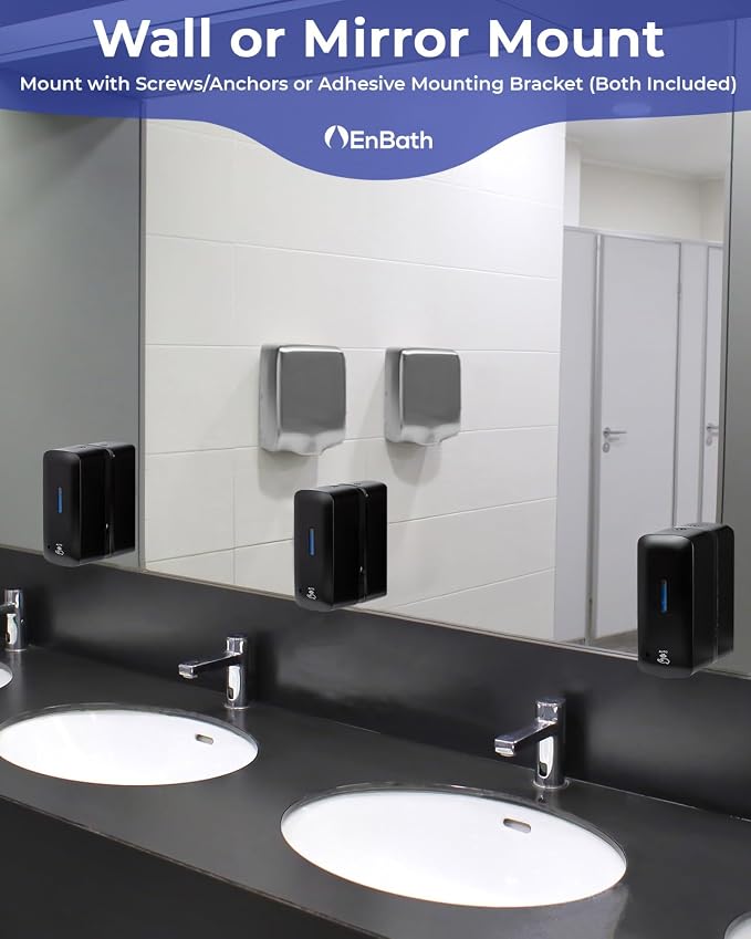 Automatic Soap Dispenser (2-Pack) with Extra Large 40 oz. Capacity (Liquid/Gel) - Wall Mounted Hand Soap or Touchless Hand Sanitizer Unit for Commercial or Home Bathrooms - ADA Compliant (Black)