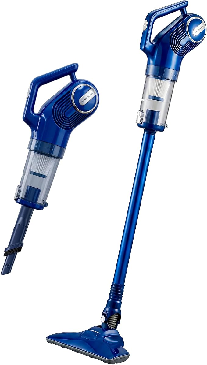 OVENTE Corded Stick Vacuum Cleaner, 2-in-1 Lightweight Bagless Vacuum Cleaner with 450W Motor, 14Kpa Powerful Suction and Washable Filter for Home, Car, Pet Hair, Carpet and Hard Floor, Blue STV345BLS