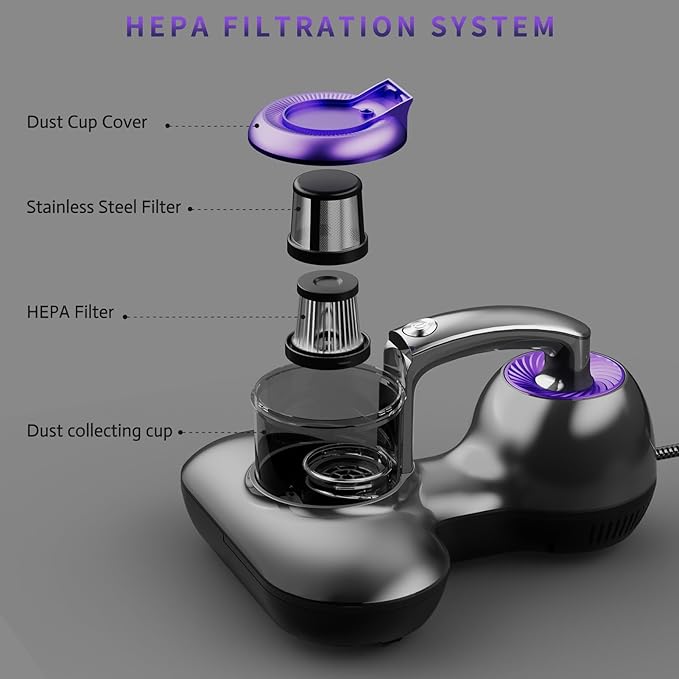 Hersven Bed Vacuum Cleaner, Handheld Mattress Vacuum Cleaner with HEPA Filter, UV Light, Cleaner Machine Deep Cleaner for Bed, Pillows, Sheets, Mattresses, Sofas, Fabric Surfaces