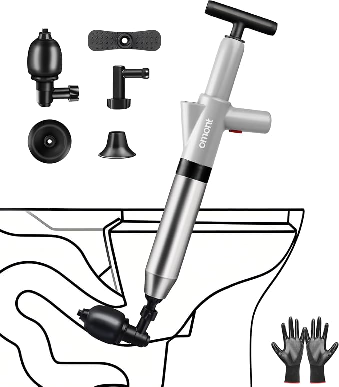 Toilet Plunger Drain Clog Remover: High Pressure Air Drainage Blaster Gun Clog Remover Tool- Stainless Steel Gray Air Plunger for Bathroom, Sink, Floor, Kitchen Clogged