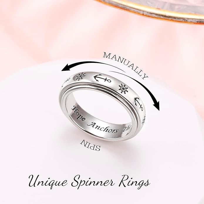 Ladytree Spinner Fidget Anxiety Ring,925 Sterling Silver Stress Relief Worry Ring,Platinum Plated ADHD Autism Jewelry,Birthday Mom Gift for Women