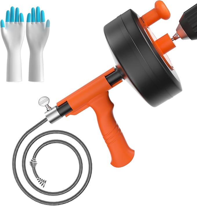35ft Drain Snake Auger, Plumbing Snake With Drill Adapter, Heavy Duty Flexible Sink Steel Plumbing Auger Bathroom Hair Clog Removal Tool, Manual Or Powered - No auto retract or feed