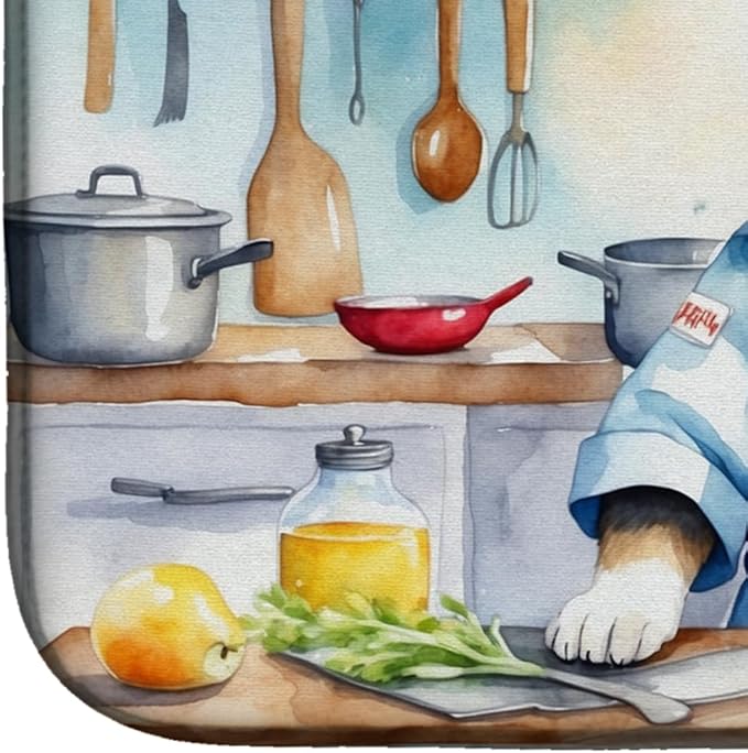 Caroline's Treasures DAC6183DDM Alaskan Klee Kai The Chef Dish Drying Mat Absorbent Dish Drying Mat Pad for Kitchen Counter Dish Drainer Mat for Countertop, 14 x 21", Multicolor