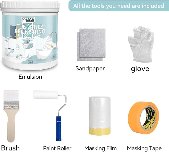 Waterbased Tile Paint and Tile Refinishing Kit 16.0 Fl Oz， Quick-Dry TilePaint for Wall ，Floor, Sink Bathtub Paint for Bathroom, Kitchen, Toilets, Water Based，25-30sq.ft