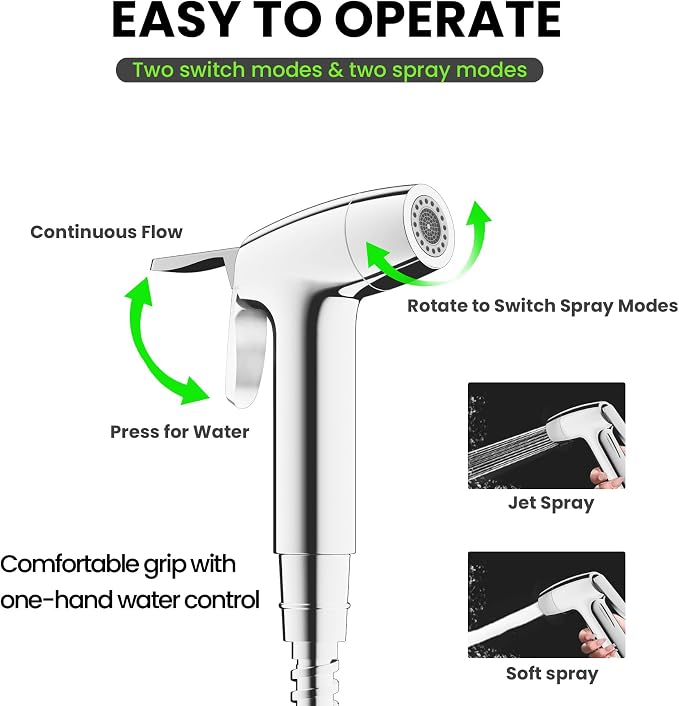 RV Bidet Sprayer, RV Handheld Bidet with Water Hose & RV Fitting, Wall-Mount Toilet Sprayer for Motorhomes, Fifth Wheels, Trailers & Campers Toilet (Chome Sprayer)