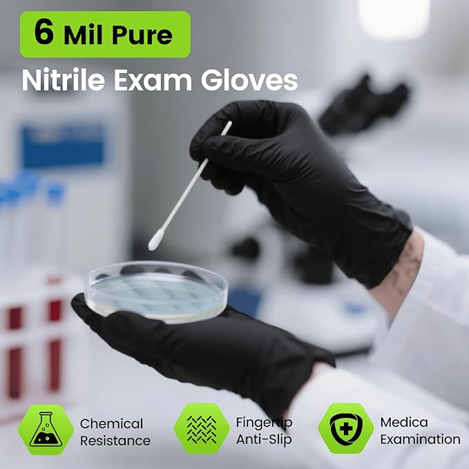 TREEGO 6 Mil Black Nitrile Gloves Small, 1000 Count Disposable Powder-Free Latex-Free, Food Prep Food Service Gloves, Medical Exam Use