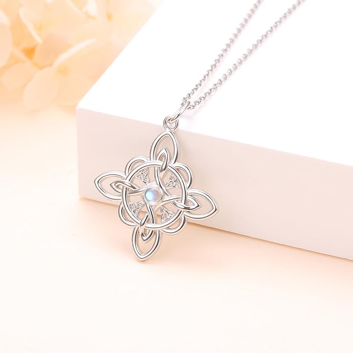 FLYOW 925 Sterling Silver Good Luck Irish Jewelry Celtic Knot Pendant Necklace for Women Birthday Graduation Gift