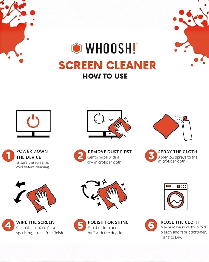 WHOOSH! Screen Shine Go - 1 fl oz Refillable Screen Cleaner Kit with Microfiber Cloth for MacBook, Phone, iPad & Eyeglasses - Powerful Streak-Free Cleaning - Pocket-Sized, TSA-Approved for Travel