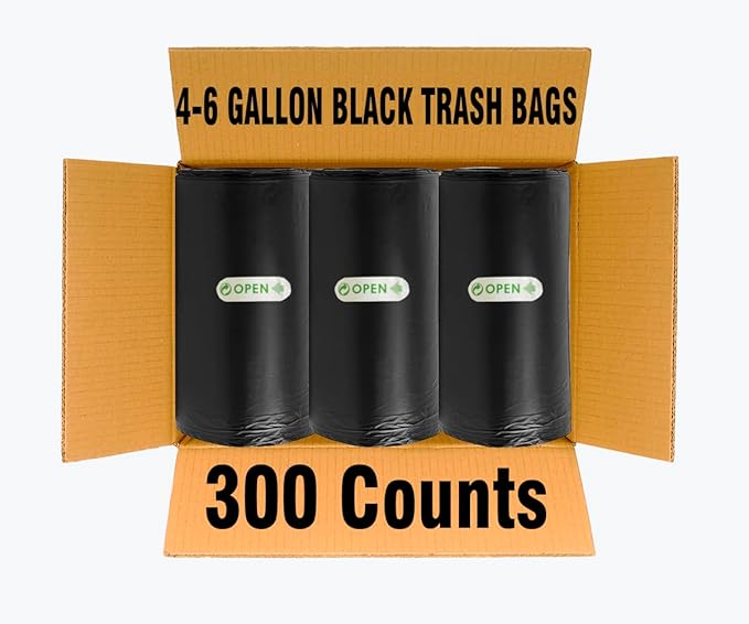 BEIDOU-PAC 4-6 Gallon Trash Bags, 300 Count Black Garbage bags, Multi-purpose Trash Can Bin Liners for Bathroom, Office, Industrial, Commercial, Janitorial, Municipal, Recycling