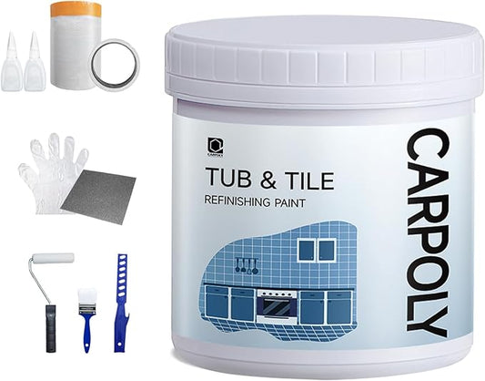 Tub and Tile Refinishing Kit, 35oz White Tile Paint with Tools, Water Based & Low Odor, DIY Bathtub Paint, Easy to Use for Bathroom, Kitchen, Porcelain, Floor,50-60sq.ft(White)