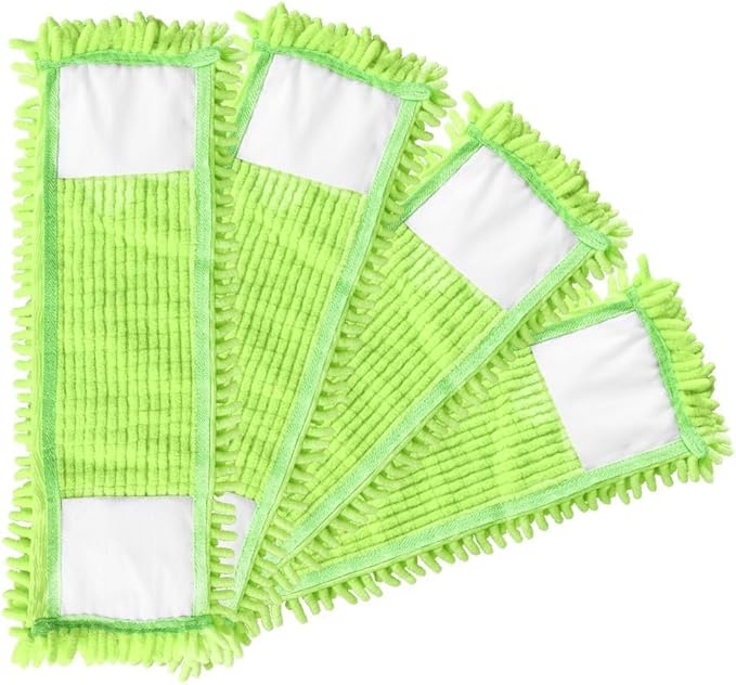 4Pcs Soft Flat Mop Refill Pads, High Absorption Cloth for Multi-Surface Floor Cleaning, 40cm Board Compatible, Green