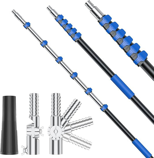Telescoping Pole, with Joint Angle & Squeegee Adaptor, Aluminum Telescopic Paint Roller Extension Pole & Extendable Pole, Anti-Slip Foam Grip, Multi-Purpose Gutter Window Dust Cleaning Pole (36 FT)
