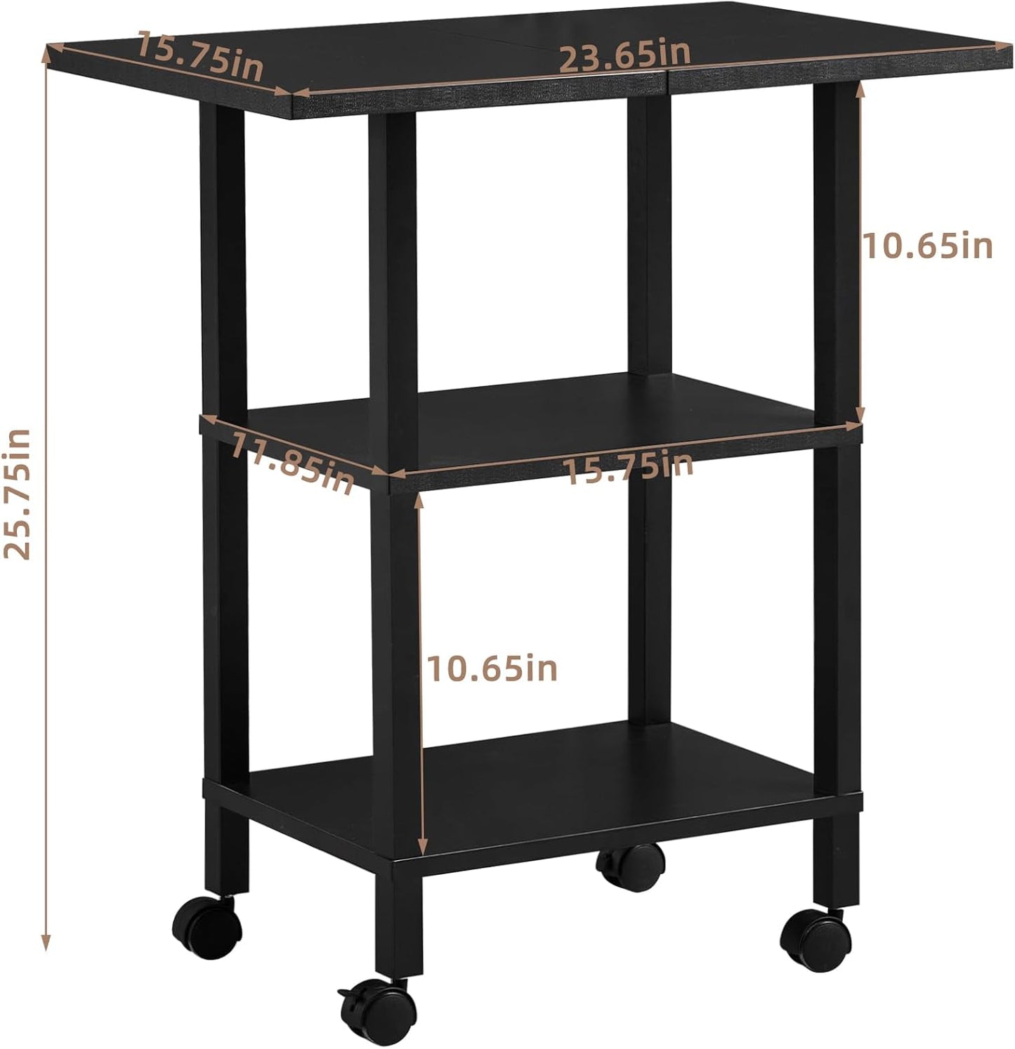 Lerliuo 3 Tier Printer Stand with Storage, Printer Table for Home Office, Wooden Rolling Printer Cart Shelf with Lockable Wheels fit Fax Machine, Scanner(Black)