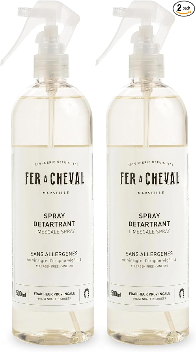 Fer à Cheval Limescale Spray 500 ml/16.9 fl oz (2 Pack) – Plant-Origin Multi-Surface Cleaner for Hard Water Marks and Soap Residue, Made in France