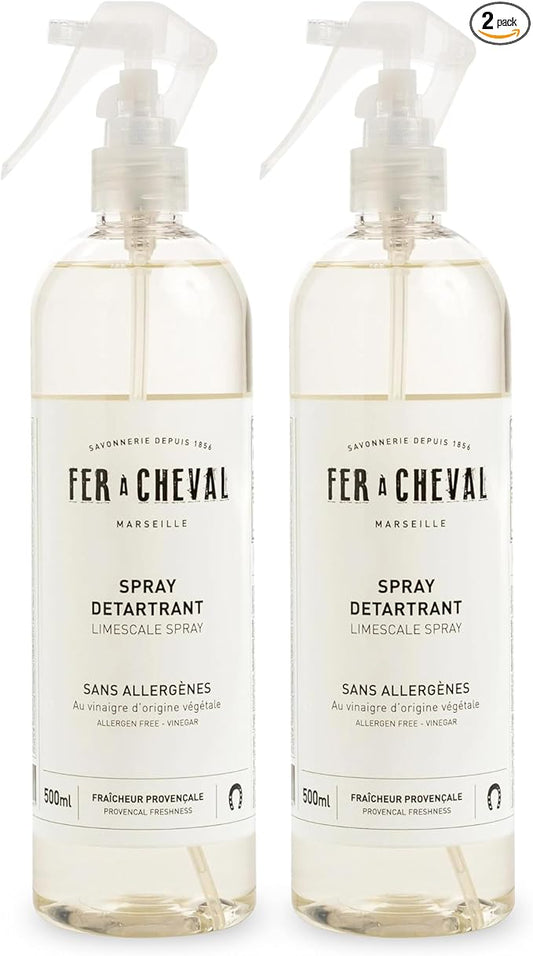 Fer à Cheval Limescale Spray 500 ml/16.9 fl oz (2 Pack) – Plant-Origin Multi-Surface Cleaner for Hard Water Marks and Soap Residue, Made in France