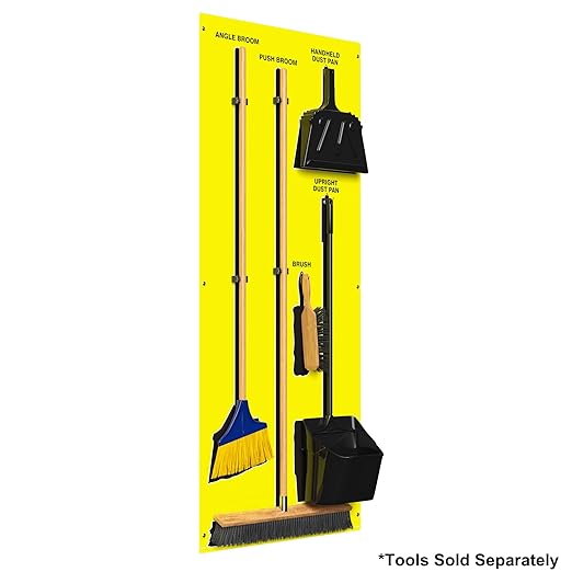 Clean & Sweep 5S Shadow Board/Wall Mount Broom Holder, 68" x 30" Board, 5S Cleaning Station - Board Only, Tools Sold Separately, Made in The USA by AccuformNMC, Yellow/Black, PSB114YLBK