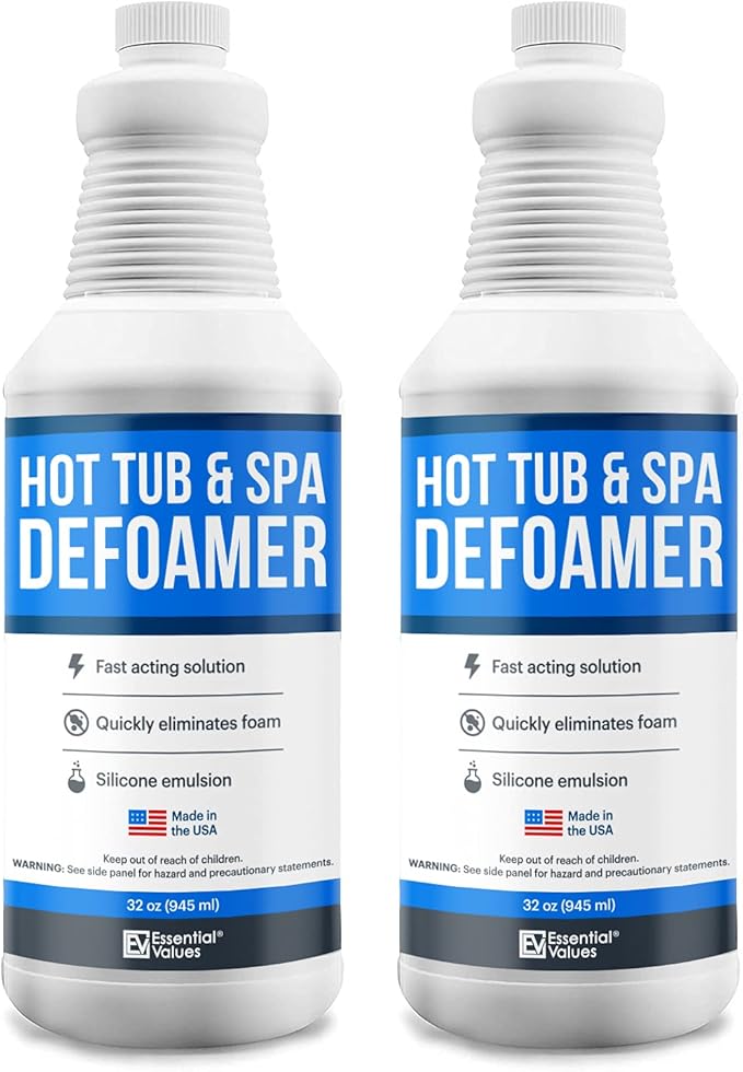 Essential Values Hot Tub Foam Eliminator - 2 Pack Pool & Spa Defoamer (32oz/ Bottles) - Eliminate Foam Without Harsh Hot Tub Chemicals - Safe Silicone AntiFoam