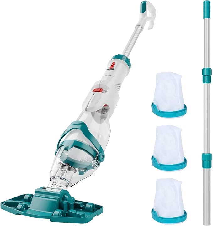 2026 Upgraded Cordless Pool Vacuum for Above Ground Pools, Dual Modes High-Flow/Strong-Suction, 1520GPH, 60 Mins Runtime, Handheld Pool Cleaner with Telescopic Pole, 3 Filter Bags