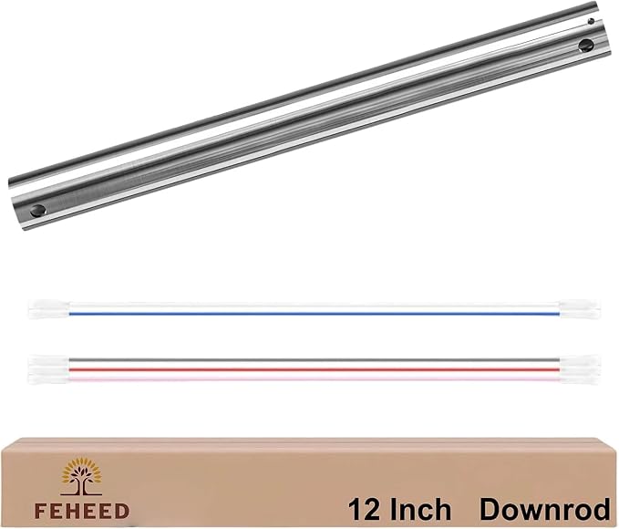 12 Inch Ceiling Fan Downrod, 1" Diameter Nickle Ceiling Fan Extension Rod (No Threads) with 5 x 18-AWG Wires,Universal Down Rods for Ceiling Fans,Easy Installation